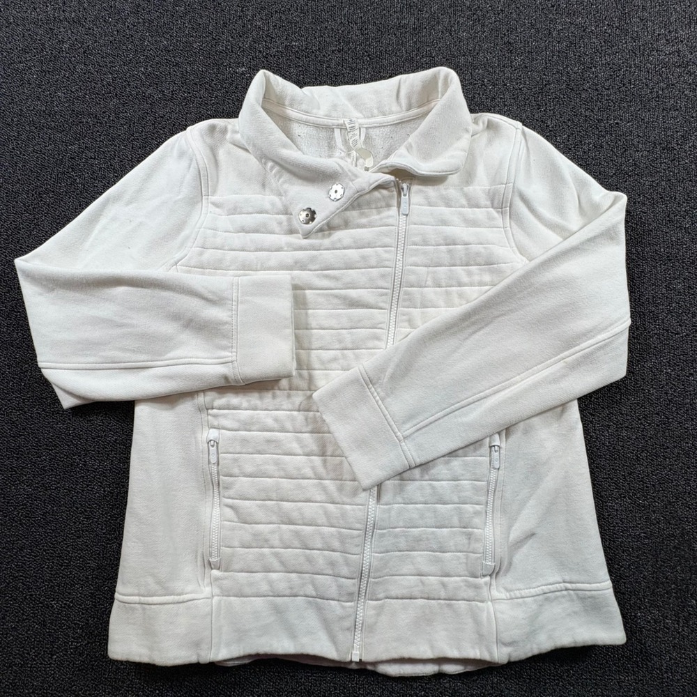 Lululemon Fleece Quilted Be True Full Zip‎ Jacket Women's 10 White Button Collar